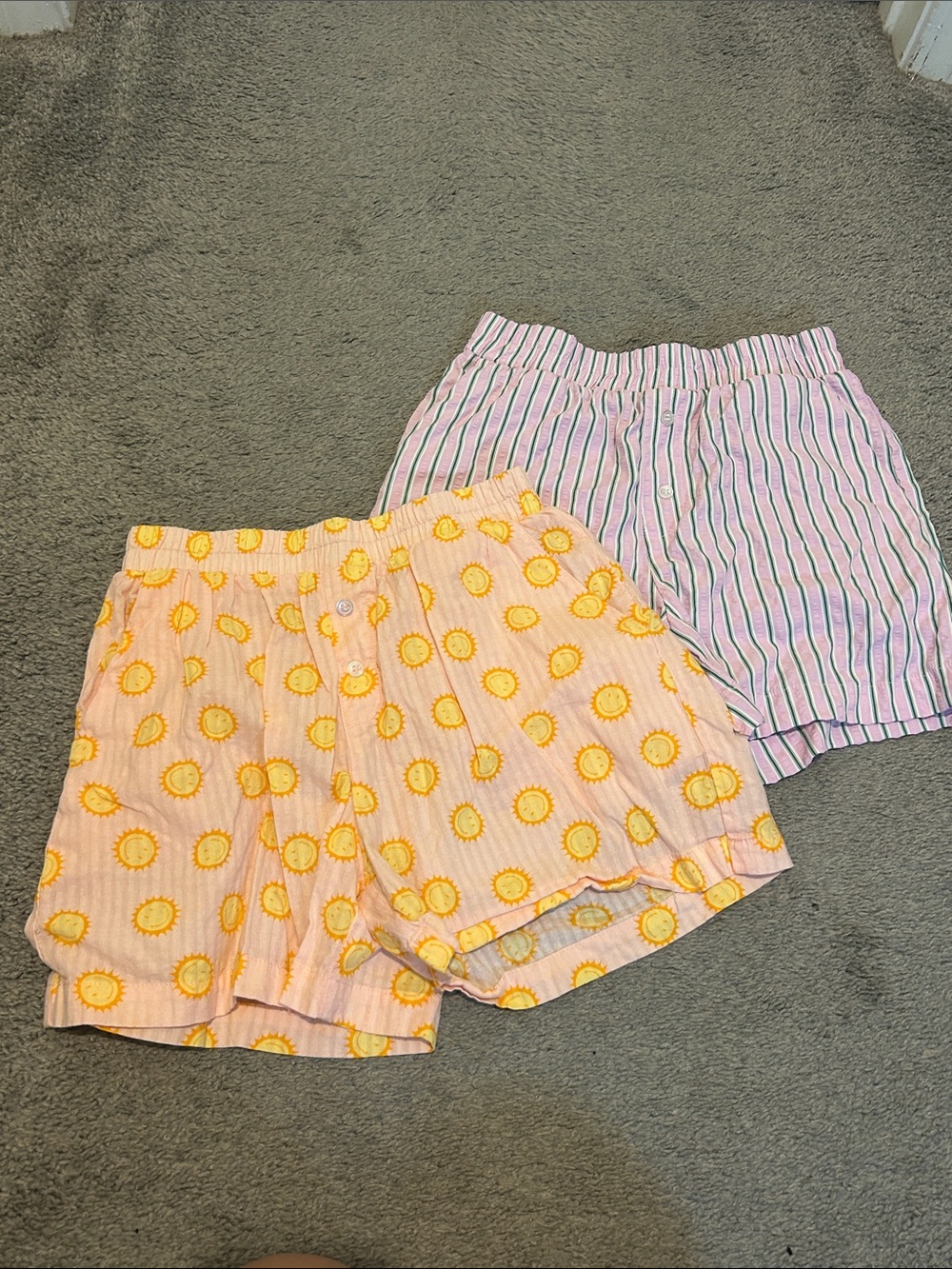 Pink & Yellow Sun-Print Cotton Shorts Set POCKETS